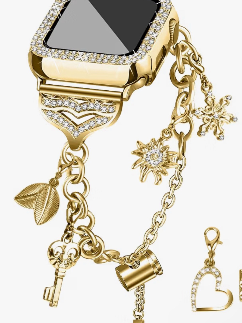 Gold Charm Bracelet Apple Watch Band with Crystal Accents